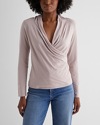 Skimming Cotton V-Neck Long Sleeve Surplice Tee Women's