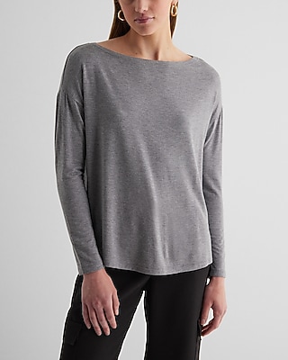 Supersoft Relaxed Boat Neck Long Sleeve Tee Gray Women's XS