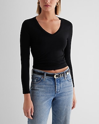 Supersoft Fitted V-Neck Long Sleeve Tee Black Women's XS