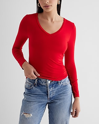 Supersoft Fitted V-Neck Long Sleeve Tee Red Women's S
