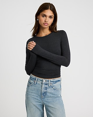 Supersoft Fitted Crew Neck Long Sleeve Tee Gray Women's XS