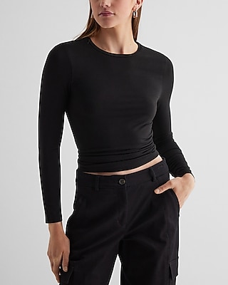 Supersoft Fitted Crew Neck Long Sleeve Tee Black Women's L