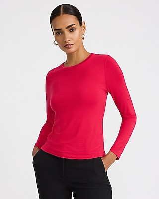 Fitted Double Layer Crew Neck Long Sleeve Tee in Supersoft