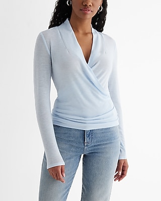 Skimming V-Neck Long Sleeve Surplice Tee