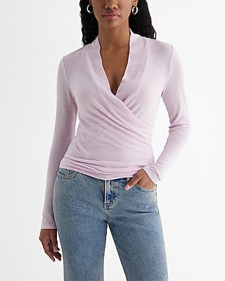 Skimming V-Neck Long Sleeve Surplice Tee Pink Women's XS