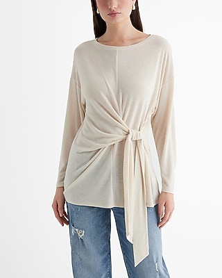 Skimming Crew Neck Long Sleeve Tie Front Tee Neutral Women's XS