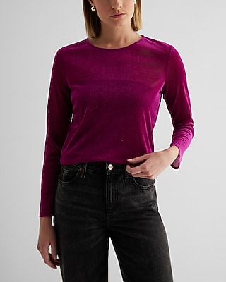 Sheer Shine Crew Neck Long Sleeve Tee Pink Women's L