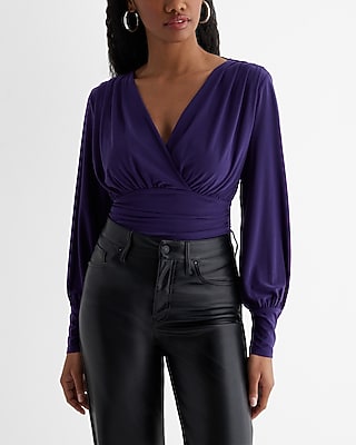 Skimming Surplice V-Neck Ruched Bodysuit