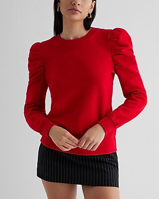 Crew Neck Puff Sleeve Fleece Sweatshirt