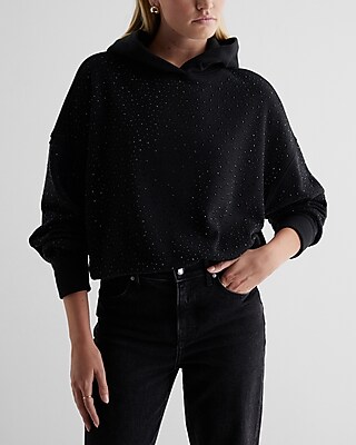 Crystal Embellished Rhinestone Fleece Hoodie