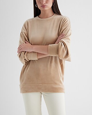 Relaxed Velour Oversized Crew Neck Sweatshirt