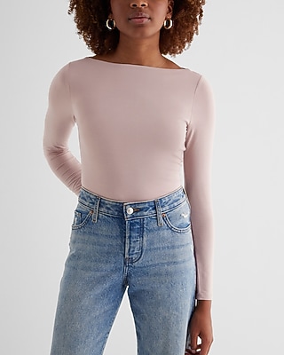 Supersoft Fitted Boat Neck Long Sleeve Tee Red Women's XS