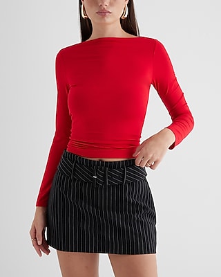 Supersoft Fitted Boat Neck Long Sleeve Tee Red Women's L