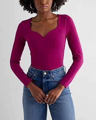 Bodycon High Compression Sweetheart Neckline Bodysuit Pink Women's XL