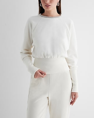 Rhinestone Crew Neck Banded Bottom Fleece Sweatshirt