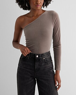 Bodycon Velvet One Shoulder Long Sleeve Bodysuit