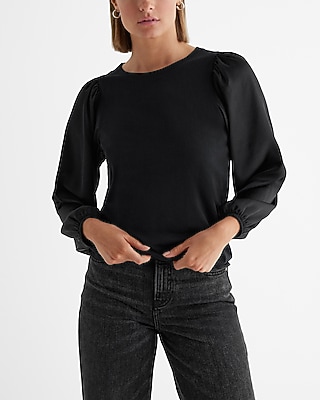 Skimming Crew Neck Puff Sleeve Top Black Women's S