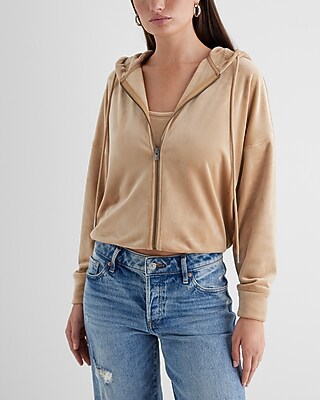Relaxed Velour Zip Up Hoodie Brown Women's L