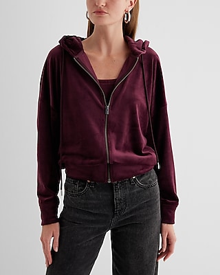 Relaxed Velour Zip Up Hoodie Red Women's S