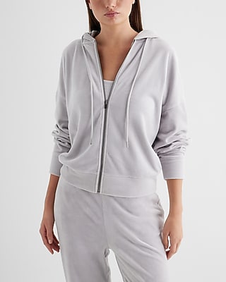 Relaxed Velour Zip Up Hoodie White Women's XS