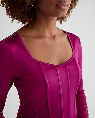 Bodycon Satin Long Sleeve Corset Top Pink Women's L