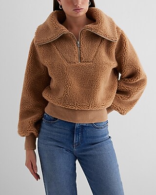 Teddy Quarter Zip Sweatshirt Brown Women's S