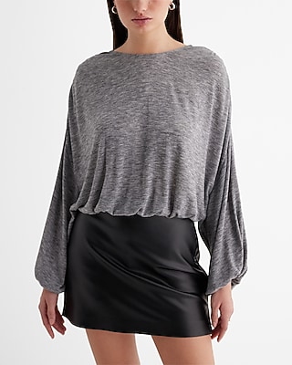 Skimming Ruched Shoulder Balloon Sleeve Bubble Top