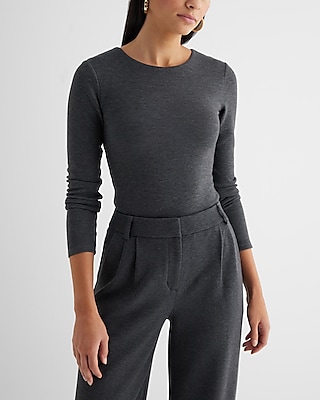 Bodycon Luxe Lounge Crew Neck Long Sleeve Bodysuit Gray Women's M