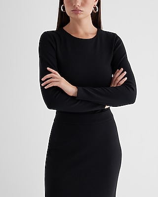 Bodycon Luxe Lounge Crew Neck Long Sleeve Bodysuit Black Women's S