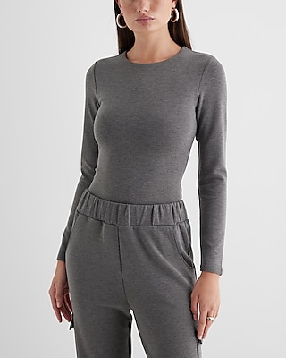 Bodycon Luxe Lounge Crew Neck Long Sleeve Bodysuit Brown Women's XL