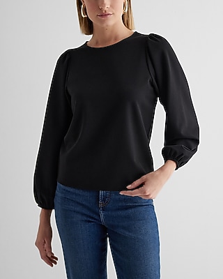 Crew Neck Puff Sleeve Top Black Women's S