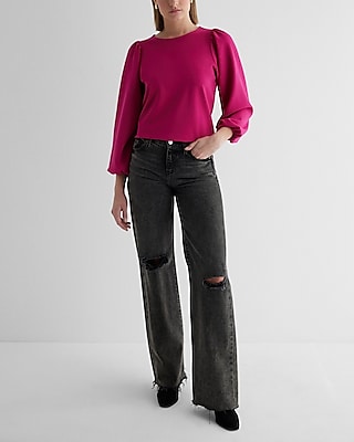 Crew Neck Puff Sleeve Top