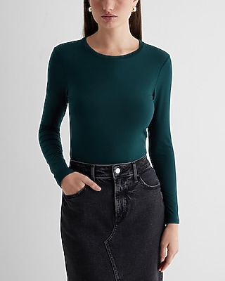 Supersoft Fitted Crew Neck Long Sleeve Bodysuit Green Women's S