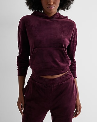 Skimming Velour Cropped Hoodie Red Women's L