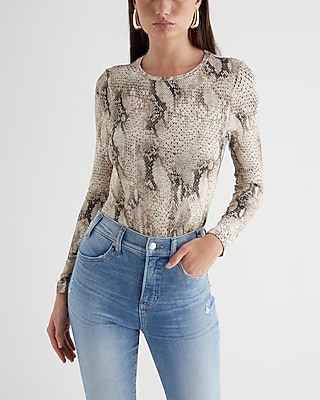 Supersoft Fitted Snakeskin Crew Neck Long Sleeve Tee