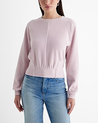 Crew Neck Long Sleeve Banded Bottom Sweatshirt Pink Women's XL