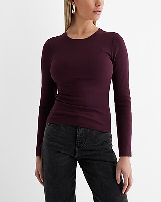 Fitted Ribbed Crew Neck Long Sleeve Tee