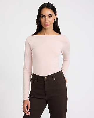 Body Contour Light Compression Boat Neck Long Sleeve Bodysuit in Stretch Cotton