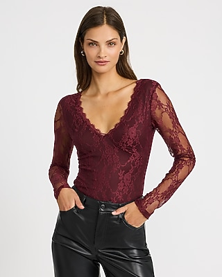 Floral Lace V-Neck Long Sleeve Bodysuit