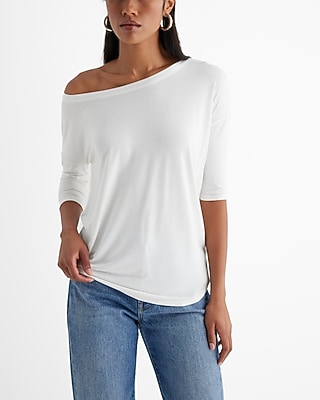 Relaxed Off The Shoulder Three Quarter Sleeve London Tee White Women's XS