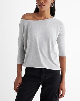 Relaxed Off The Shoulder Three Quarter Sleeve London Tee Gray Women's L