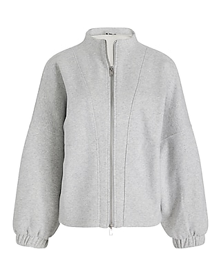 Mock Neck Zip Up Fleece Sweatshirt Gray Women's M
