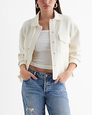 Cropped Fleece Shacket White Women's S