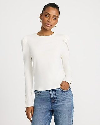 Cotton Crew Neck Puff Sleeve Tee