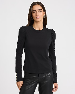 Cotton Crew Neck Puff Sleeve Tee