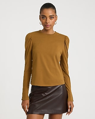 Cotton Crew Neck Puff Sleeve Tee