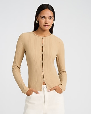 Pointelle Crew Neck Long Sleeve Cutout Tee