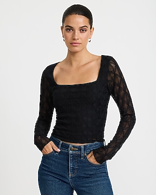 Lace Square Neck Long Sleeve Top