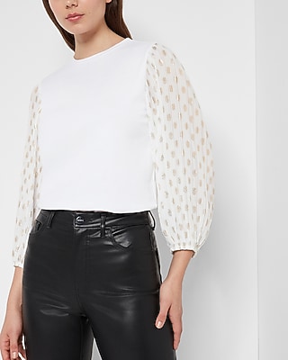 Express Women's Chiffon Dot Print Sleeve Top in White Small