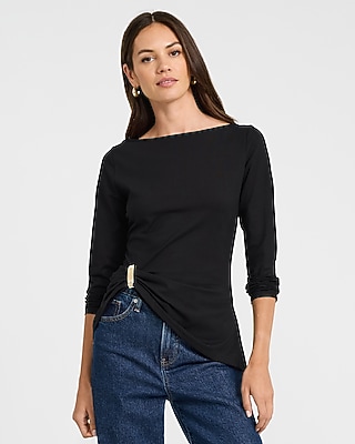 Boat Neck Long Sleeve Hardware Cinched Tee